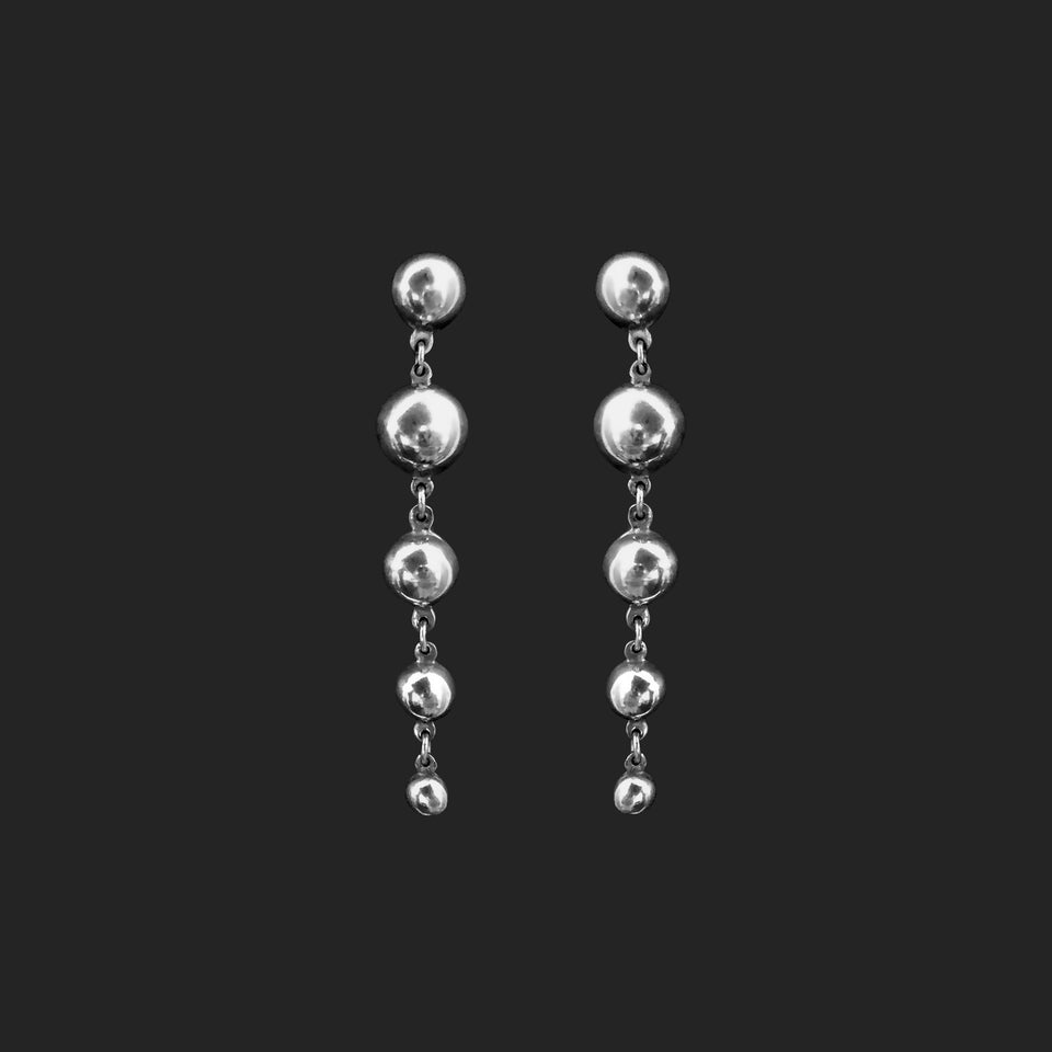 Silver Choker Necklace + Ball Drop Earring Set - c.1960