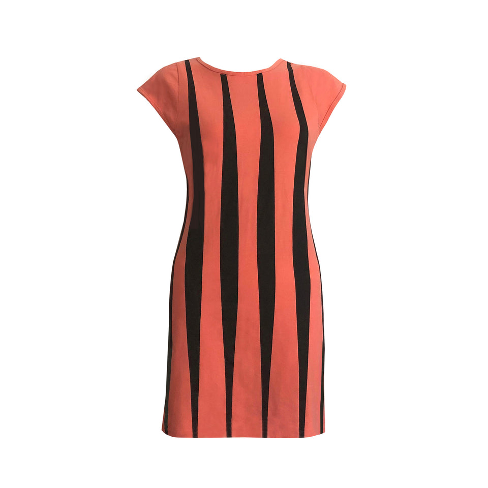 Coral & Black Striped Dress - c.1980